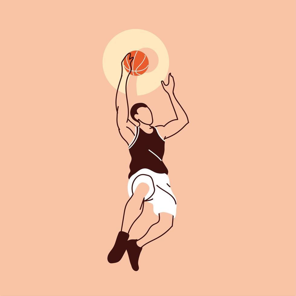 jugador de baloncesto, hombre, con, pelota, saltar, vector, diseño vector