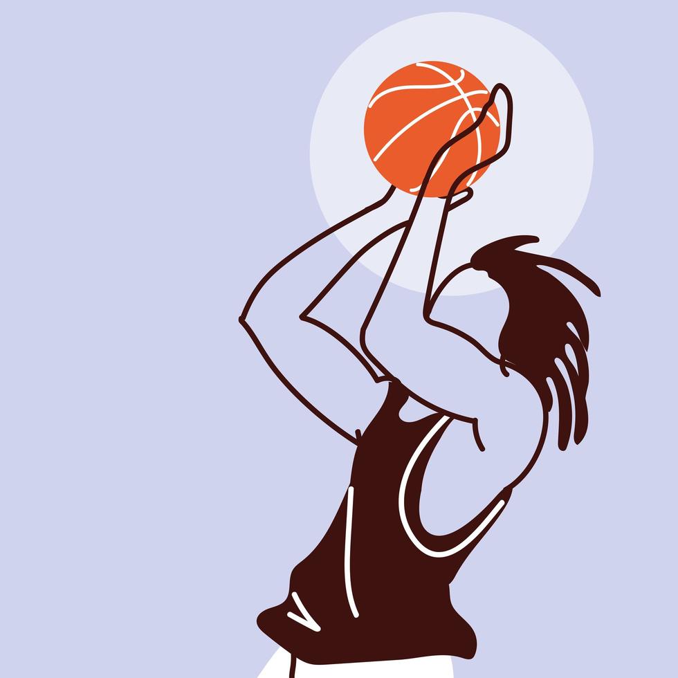 jugador de baloncesto, hombre, con, pelota, saltar, vector, diseño vector