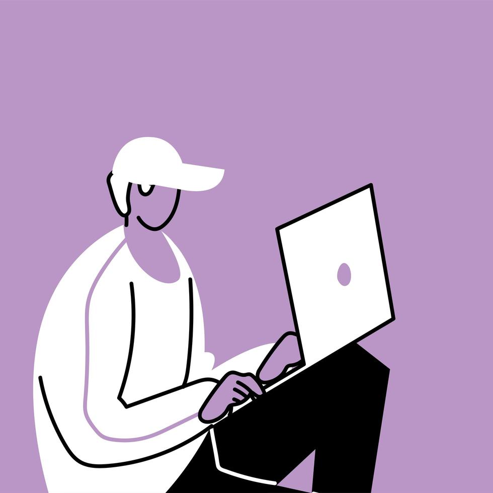 young man working on laptop vector