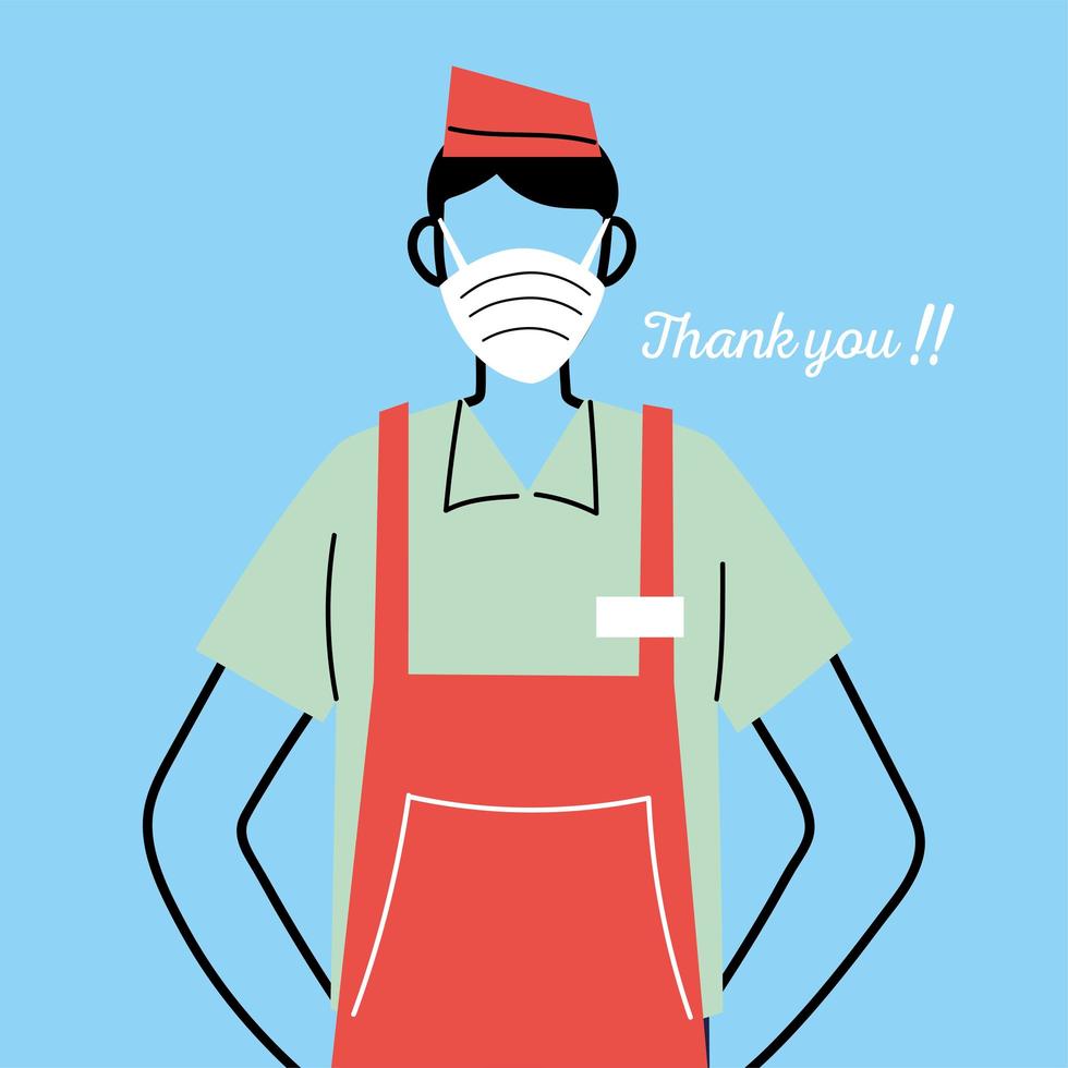 man waiter with face mask and uniform vector