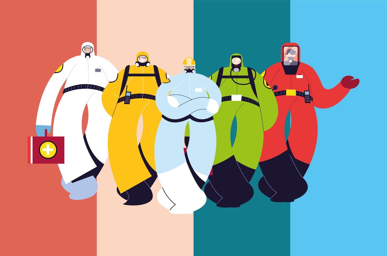 men in protective suits, safety clothing vector