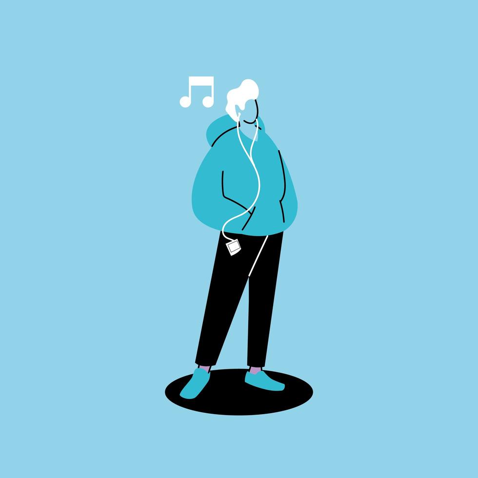 hombre escuchando música con auriculares vector