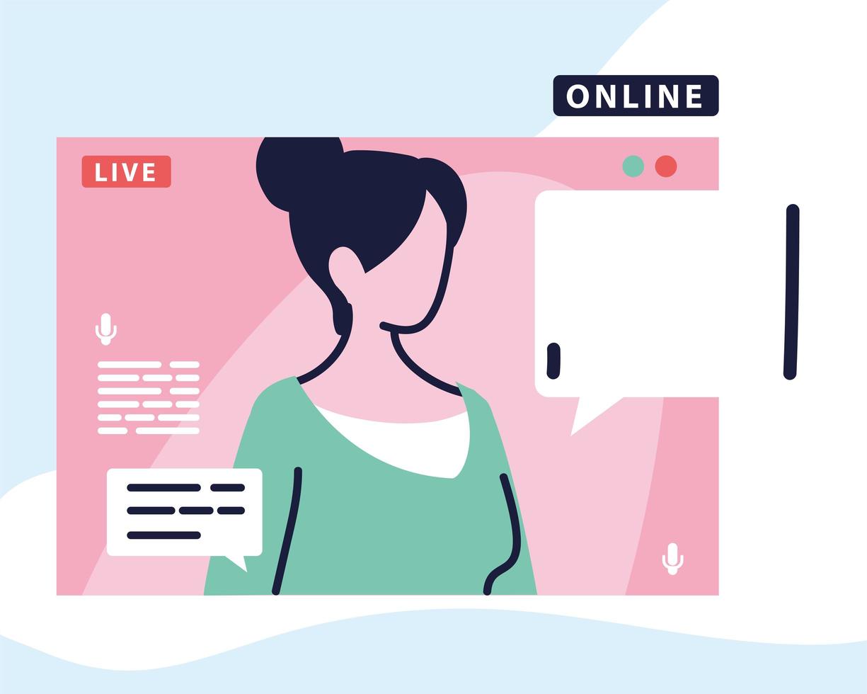 woman on the computer screen in a live broadcast vector
