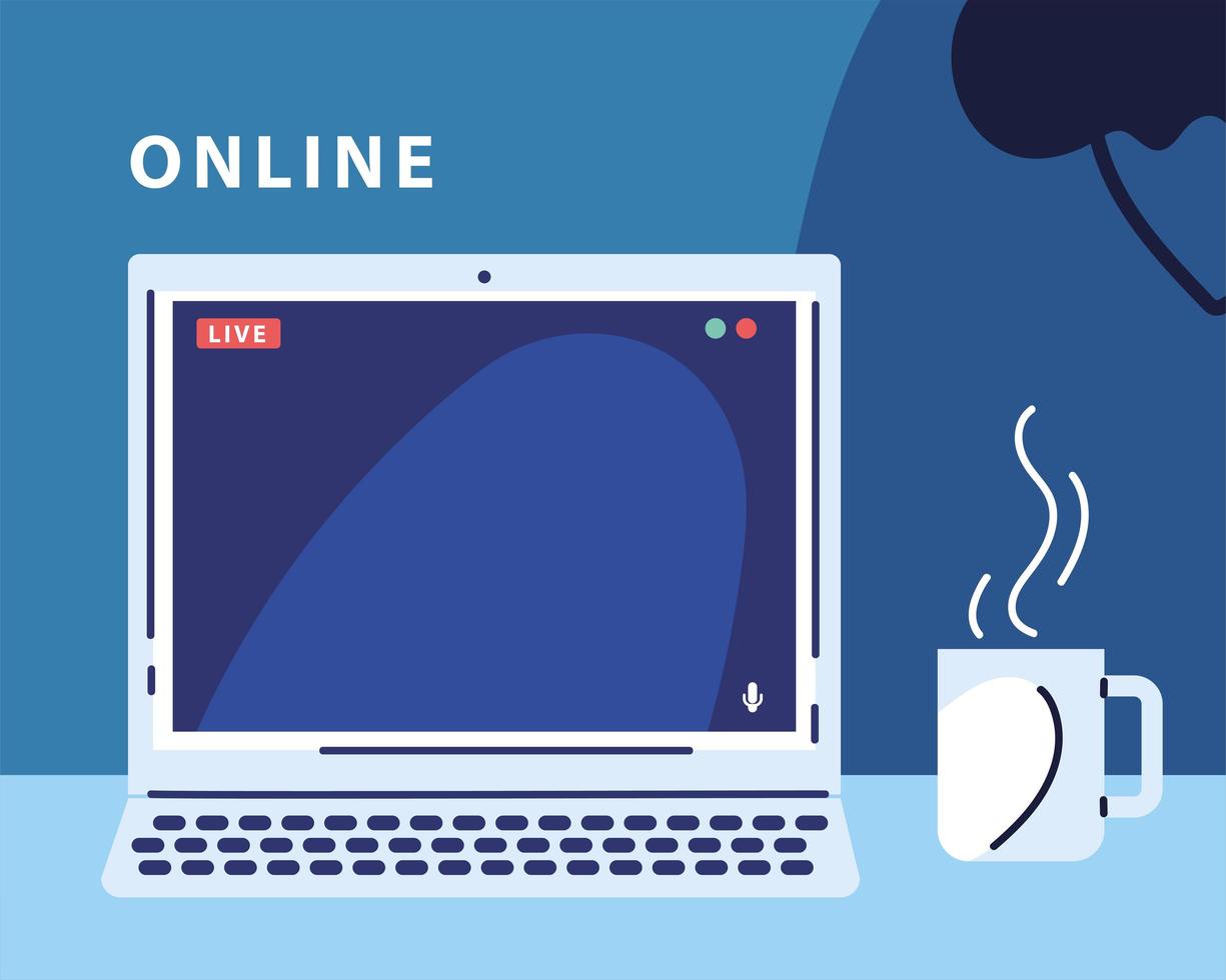 computadora portátil con pantalla en una transmisión en vivo vector