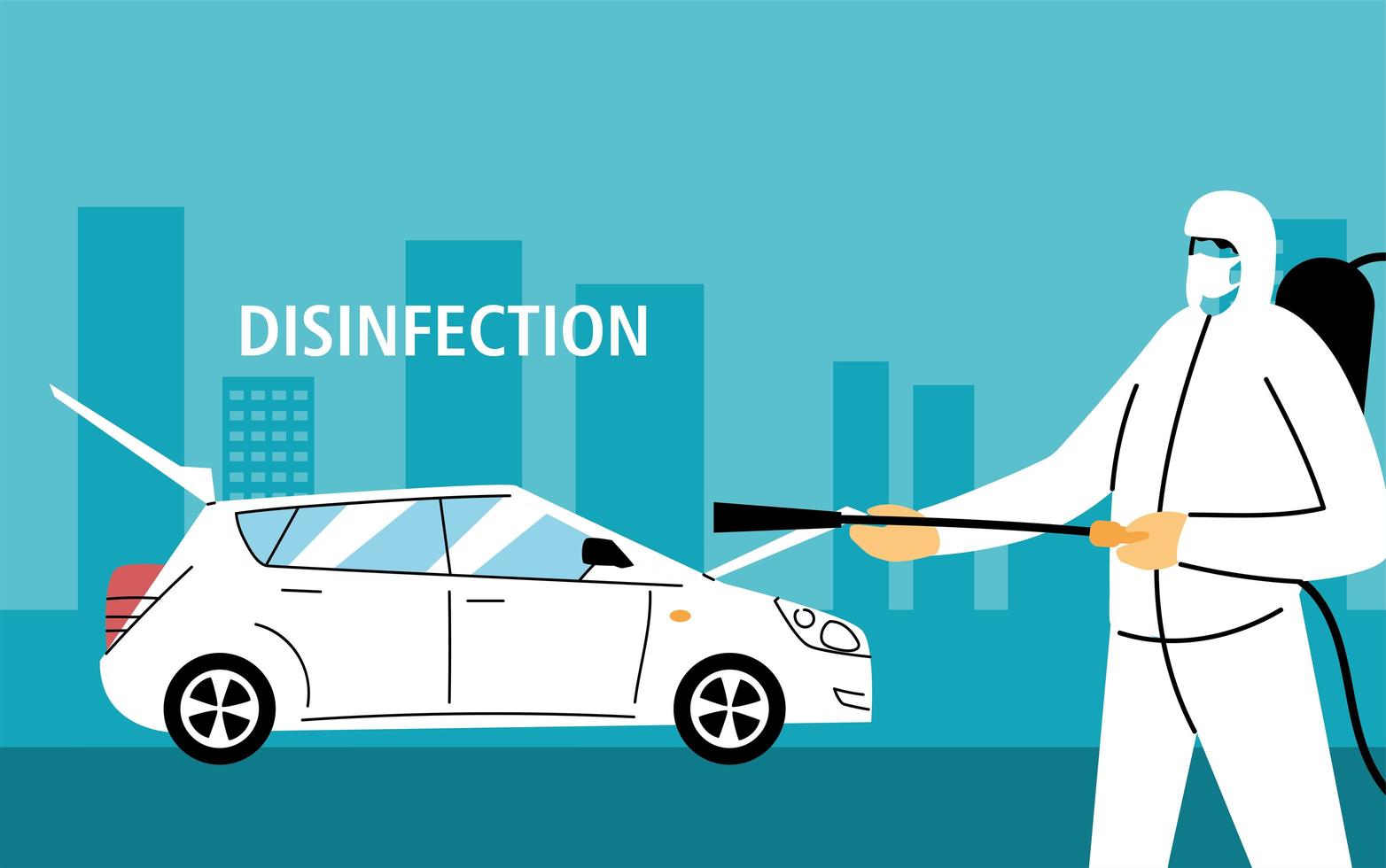 service car disinfection by coronavirus or covid 19 vector