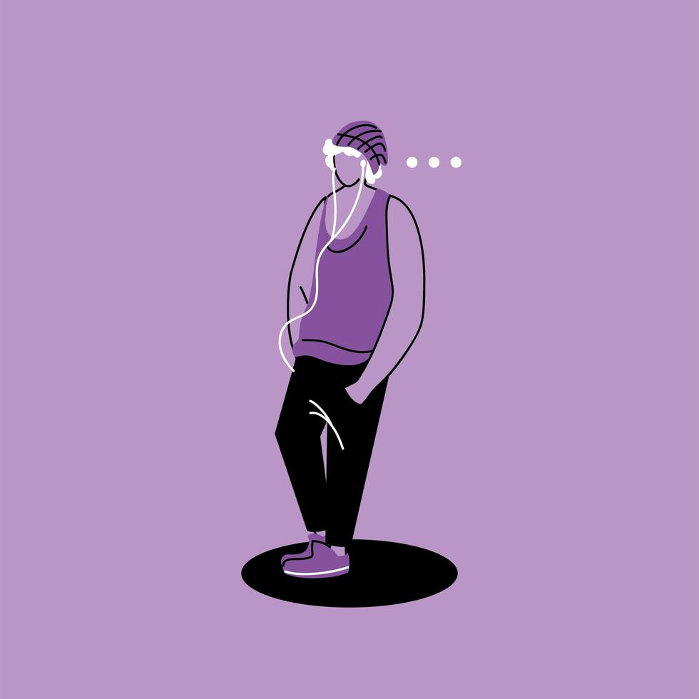 man listening to music with headphones vector