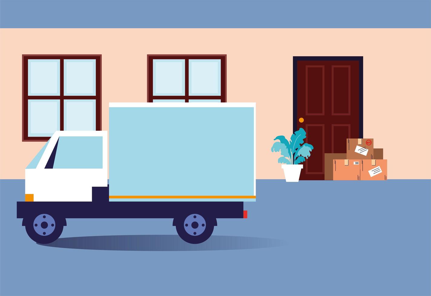 contactless delivery, boxes of purchases stand at the door vector