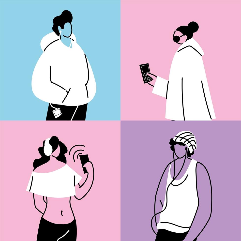 poster people using technological gadgets vector