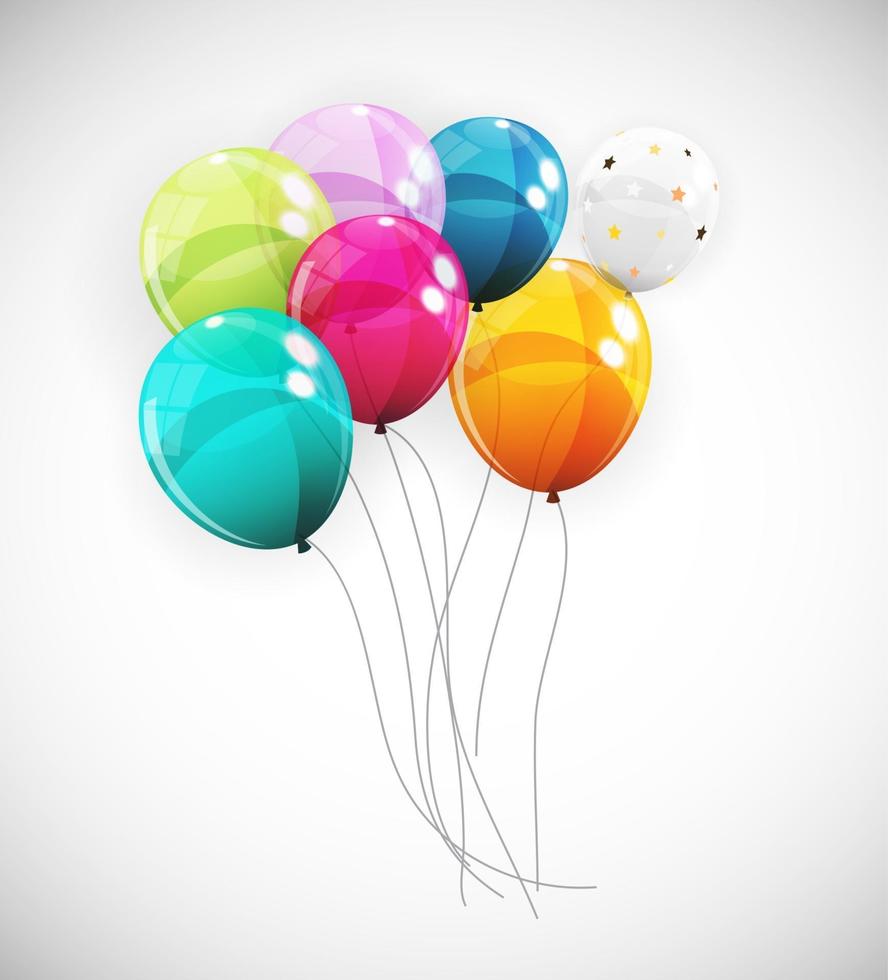 Grupo de fondo de globos de helio brillante de color. conjunto de globos para cumpleaños, aniversario, decoraciones para fiestas de celebración. ilustración vectorial vector