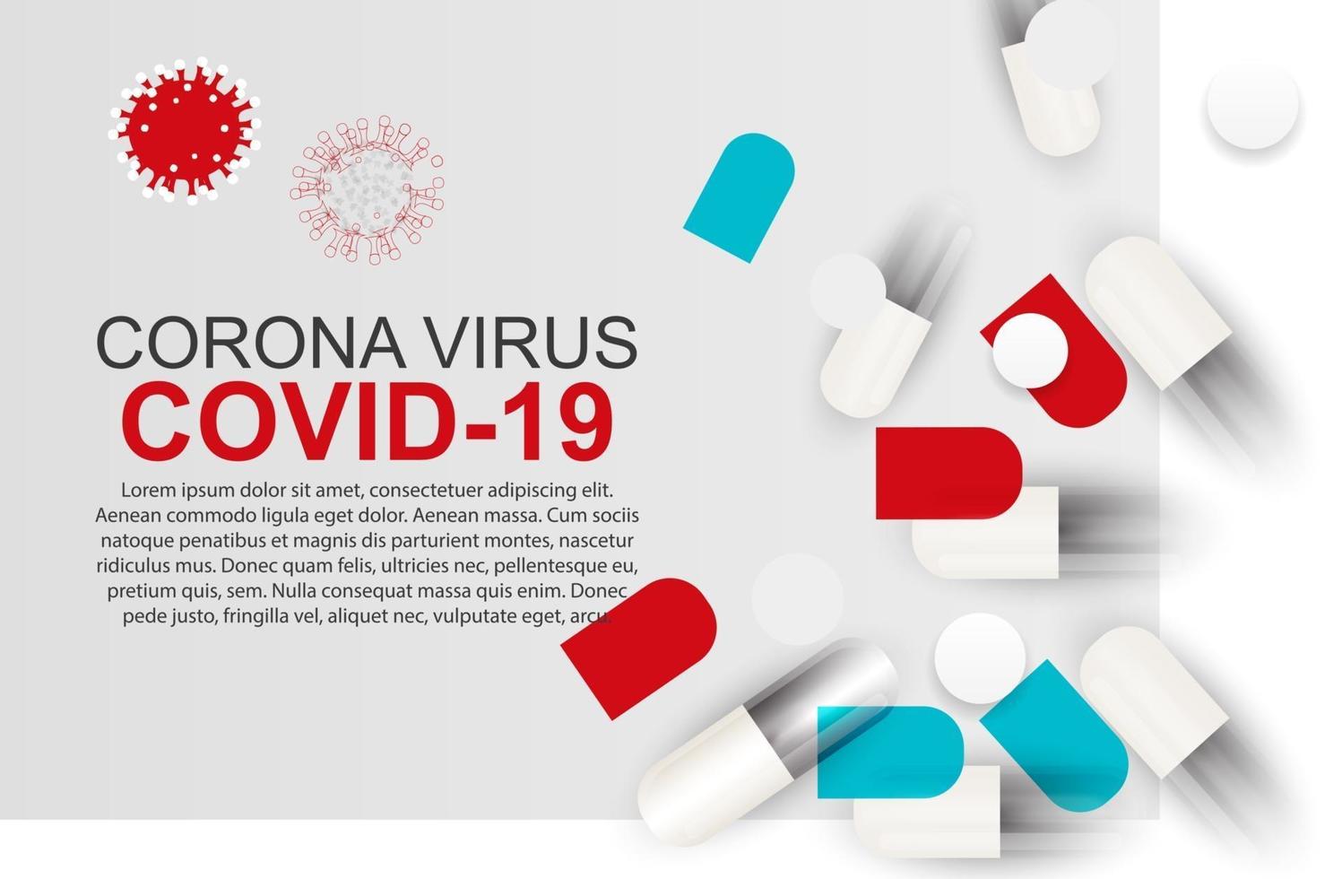 Health Medical Corona Virus Covid 19 Background with Pills. Vector Illustration