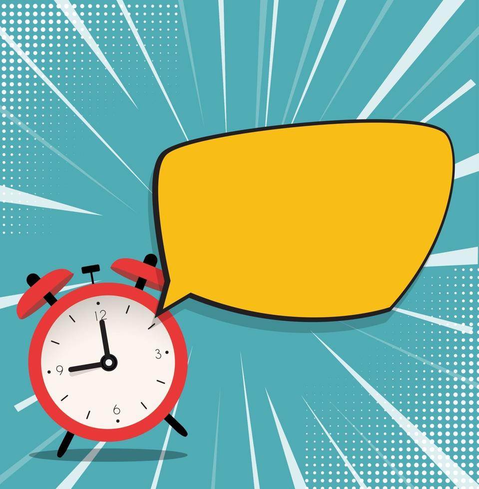 Alarm Clock Icon with speech bubble background. Vector Illustration