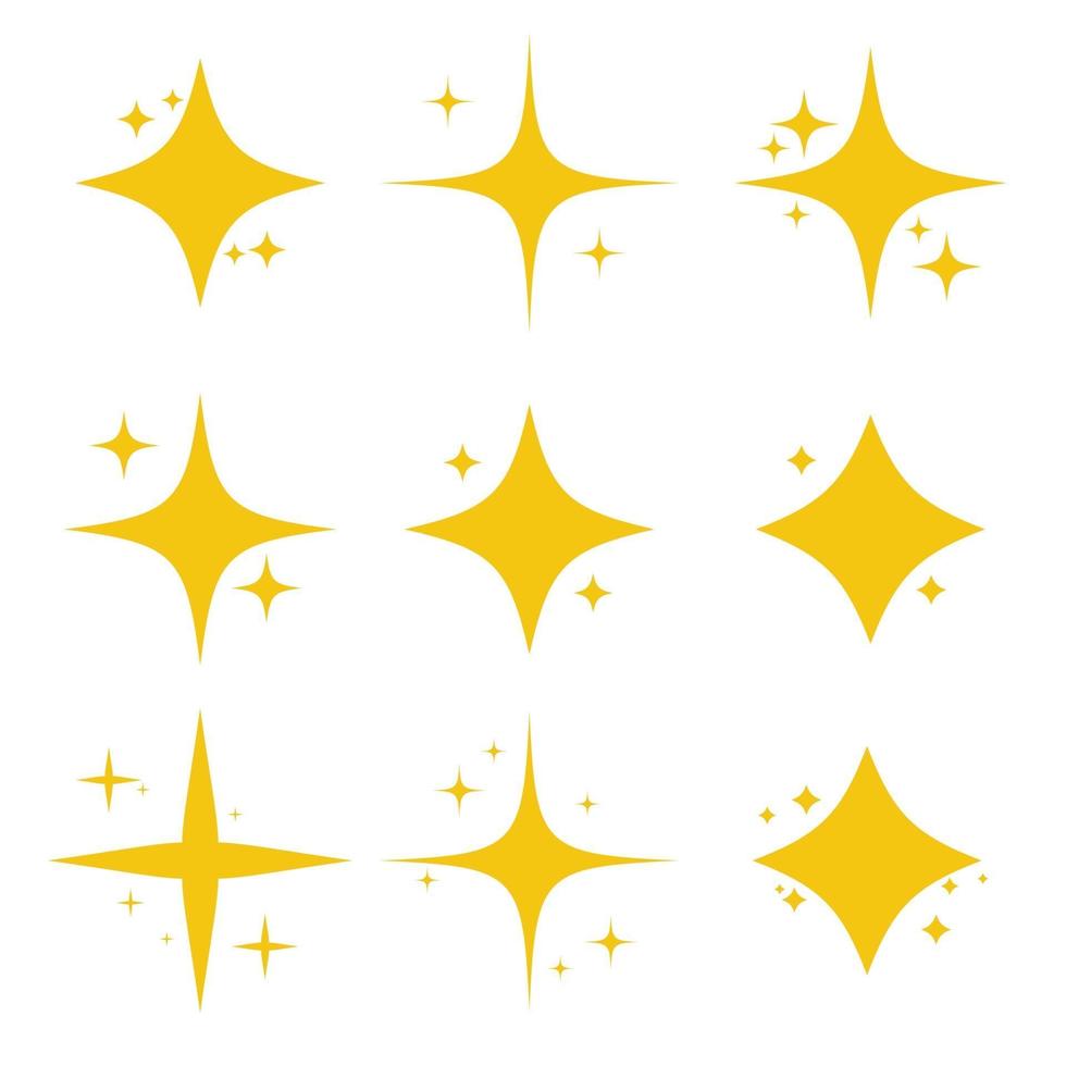 Yellow set of original bright stars sparkle icon. Glowing light effect stars collection. Vector Illustration