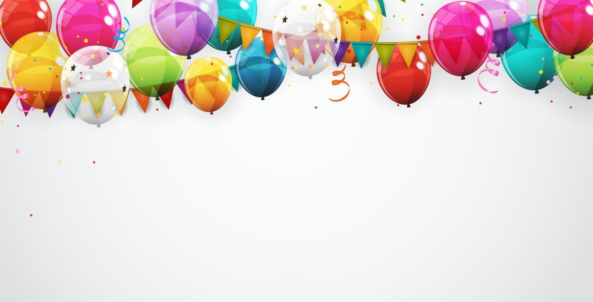 Grupo de fondo de globos de helio brillante de color. conjunto de globos para cumpleaños, aniversario, decoraciones para fiestas de celebración. ilustración vectorial vector