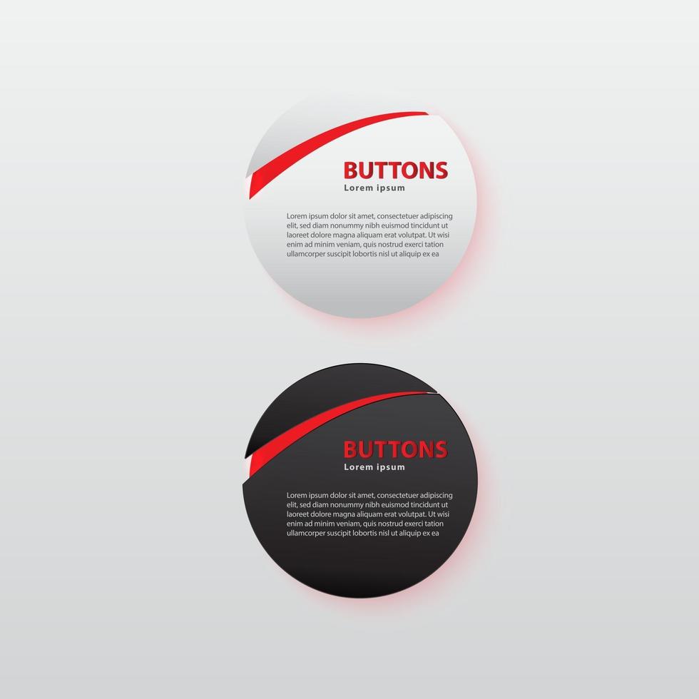 Button premium glossy black and white Red vector