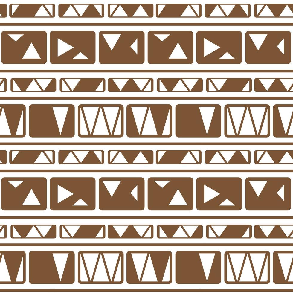 Horizontal vector brown white monochrome winter abstract geometric seamless pattern. Tribal illustration contains lines, rectangles like wall bricks, triangles, print stripes for textiles or wallpaper