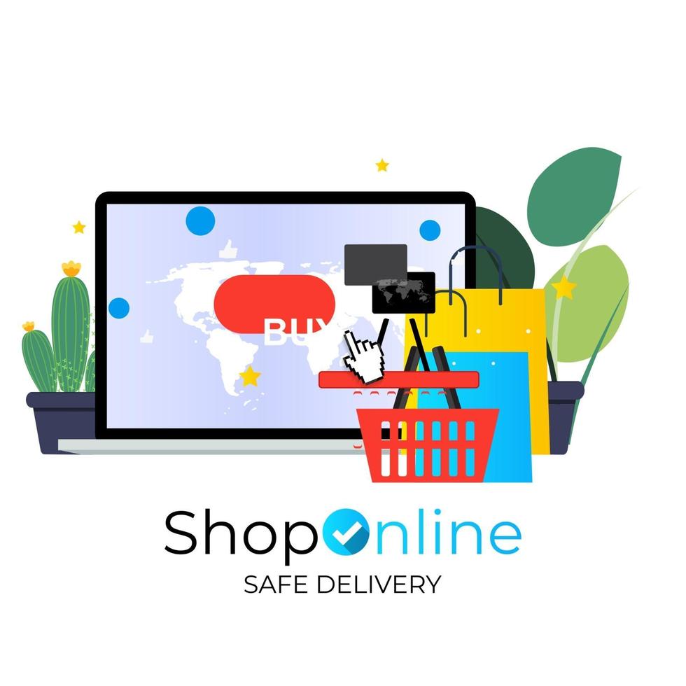 Online Shopping, Save Delivery Concept. Modern flat concept for web banners, websites, infographics, printed materials. Vector Illustration