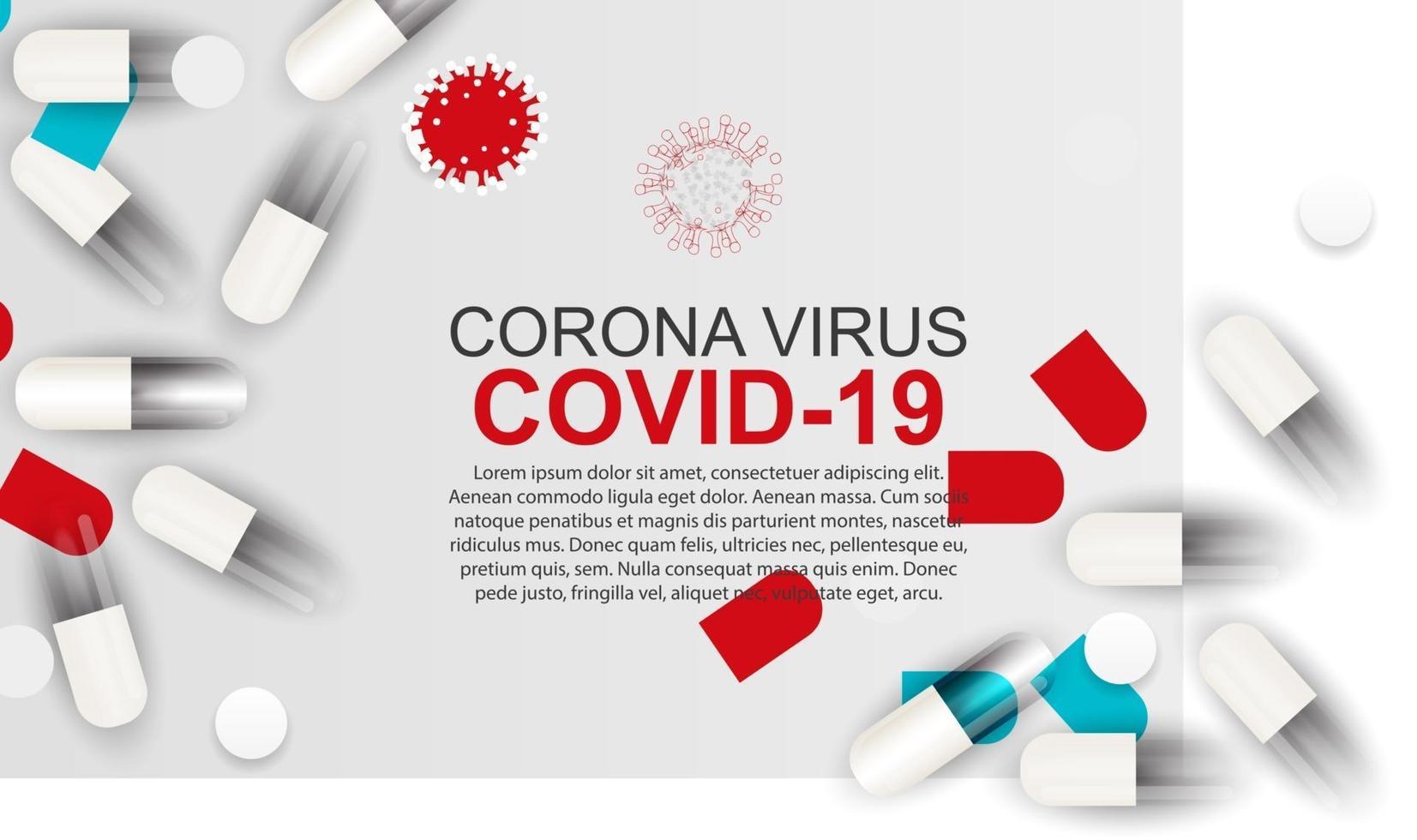 Health Medical Corona Virus Covid 19 Background with Pills. Vector Illustration