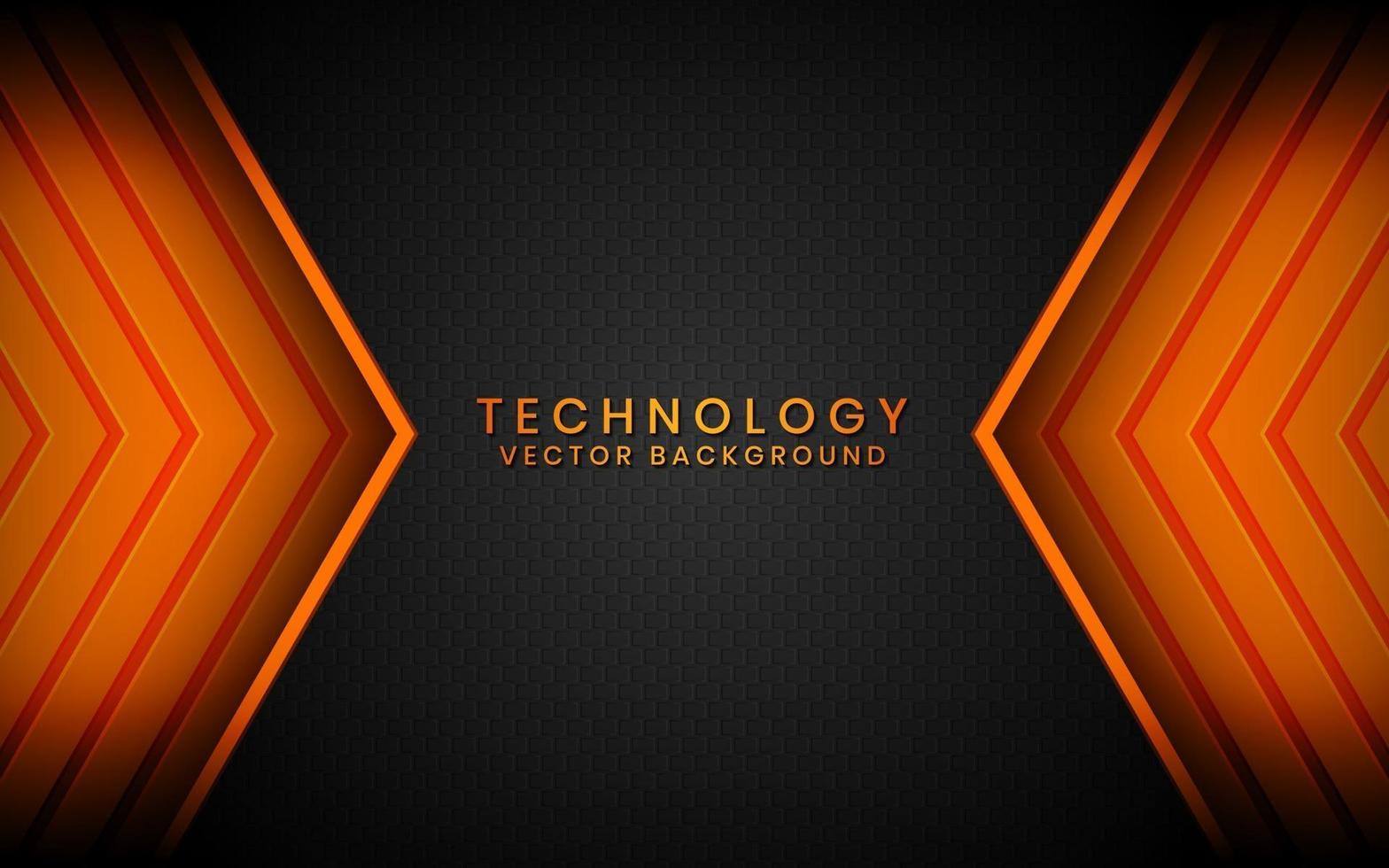 Abstract 3D black technology background overlap layers on dark space with orange light effect decoration. Modern graphic design template elements for poster, flyer, brochure, or banner vector