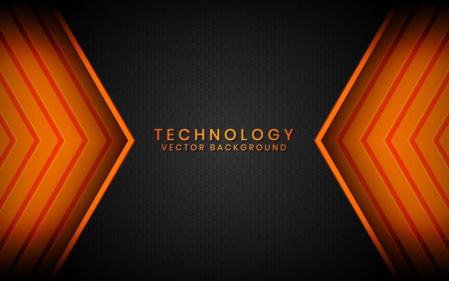 Abstract 3D black technology background overlap layers on dark space with orange light effect decoration. Modern graphic design template elements for poster, flyer, brochure, or banner vector