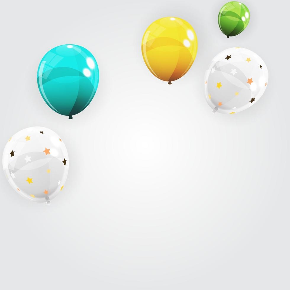 Group of Colour Glossy Helium Balloons Background. Set of  Balloons for Birthday, Anniversary, Celebration  Party Decorations. Vector Illustration