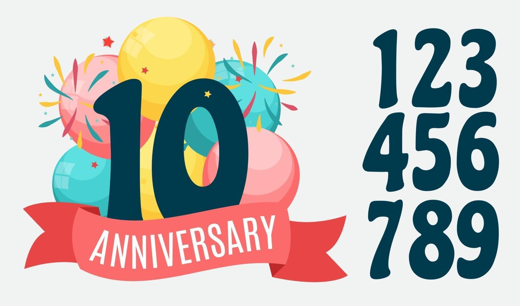 Set of happy birthday anniversary numbers congratulations, invitation background. Vector Illustration