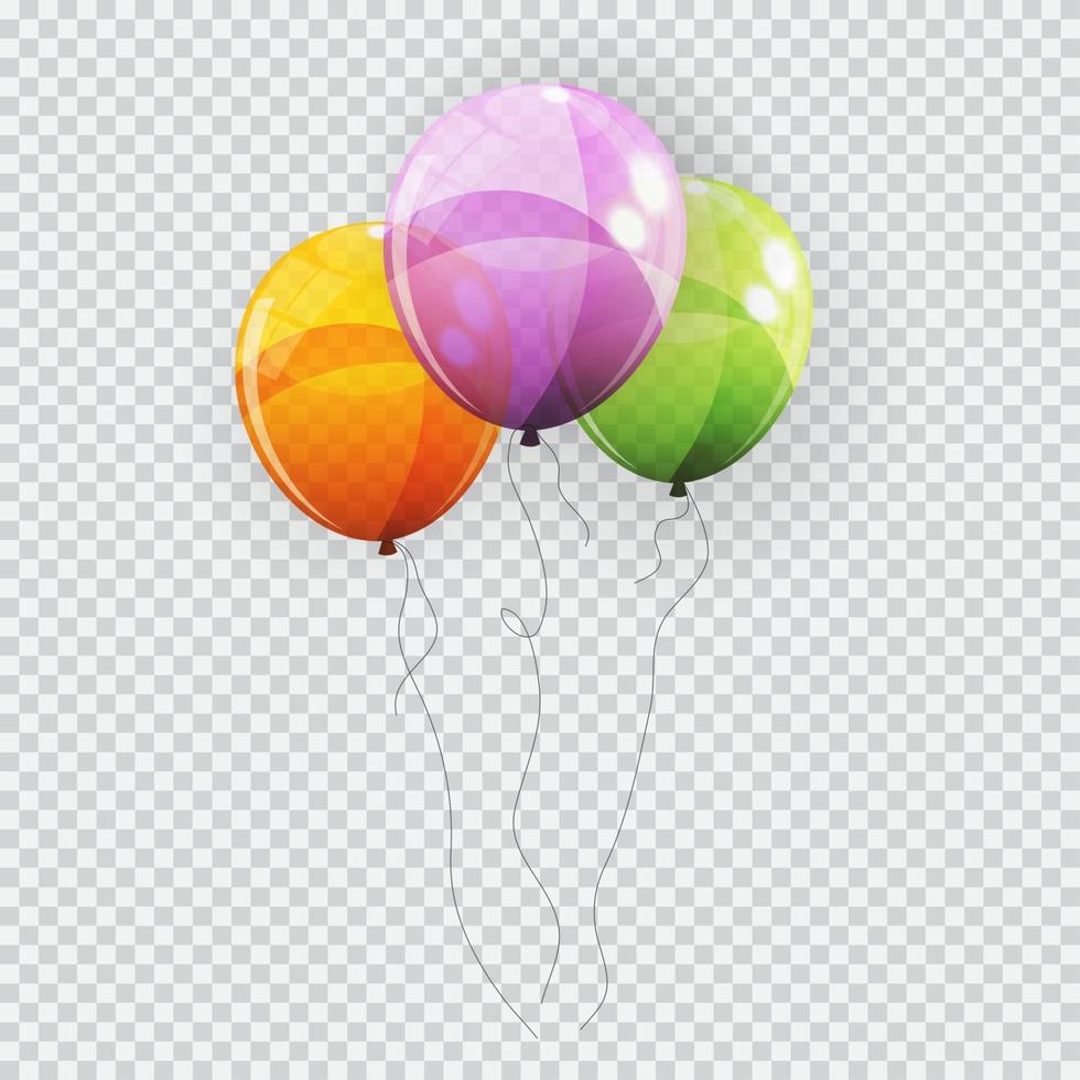 Group of Colour Glossy Helium Balloons Background. Set of  Balloons for Birthday, Anniversary, Celebration  Party Decorations. Vector Illustration