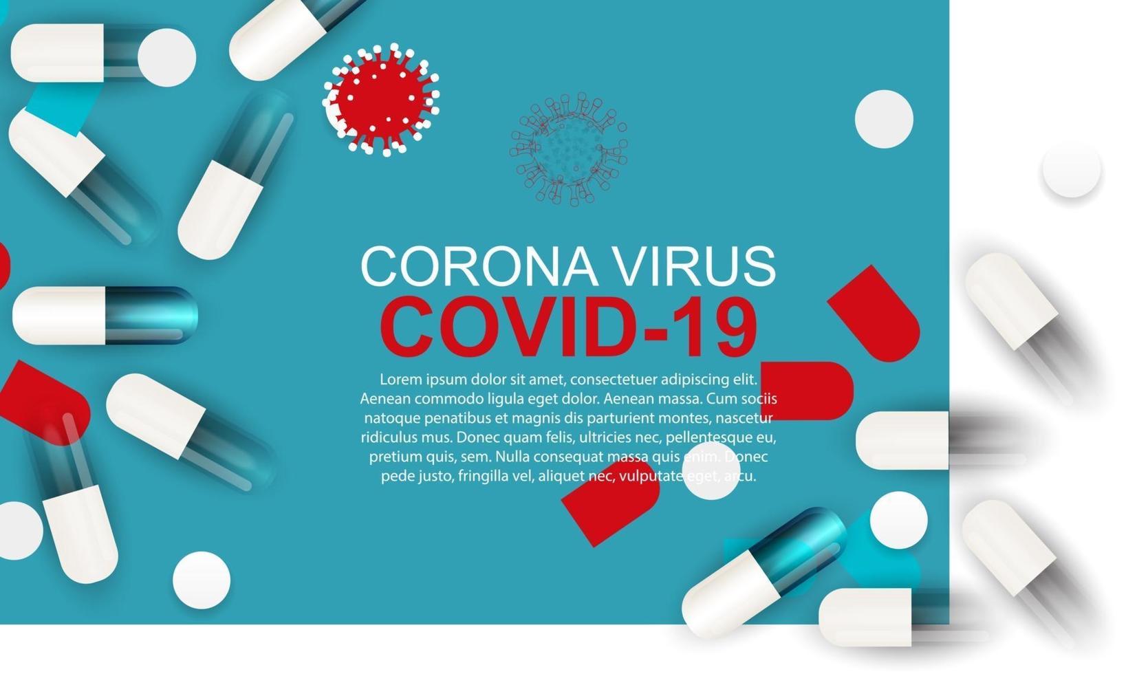 Health Medical Corona Virus Covid 19 Background with Pills. Vector Illustration