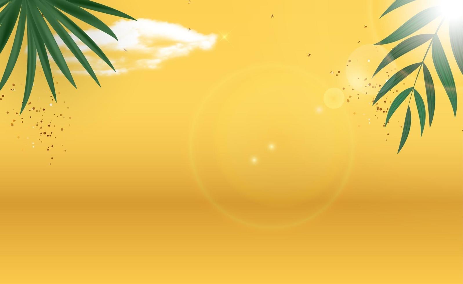 Abstract Palm Leaves Yellow Summer Background. Vector Illustration
