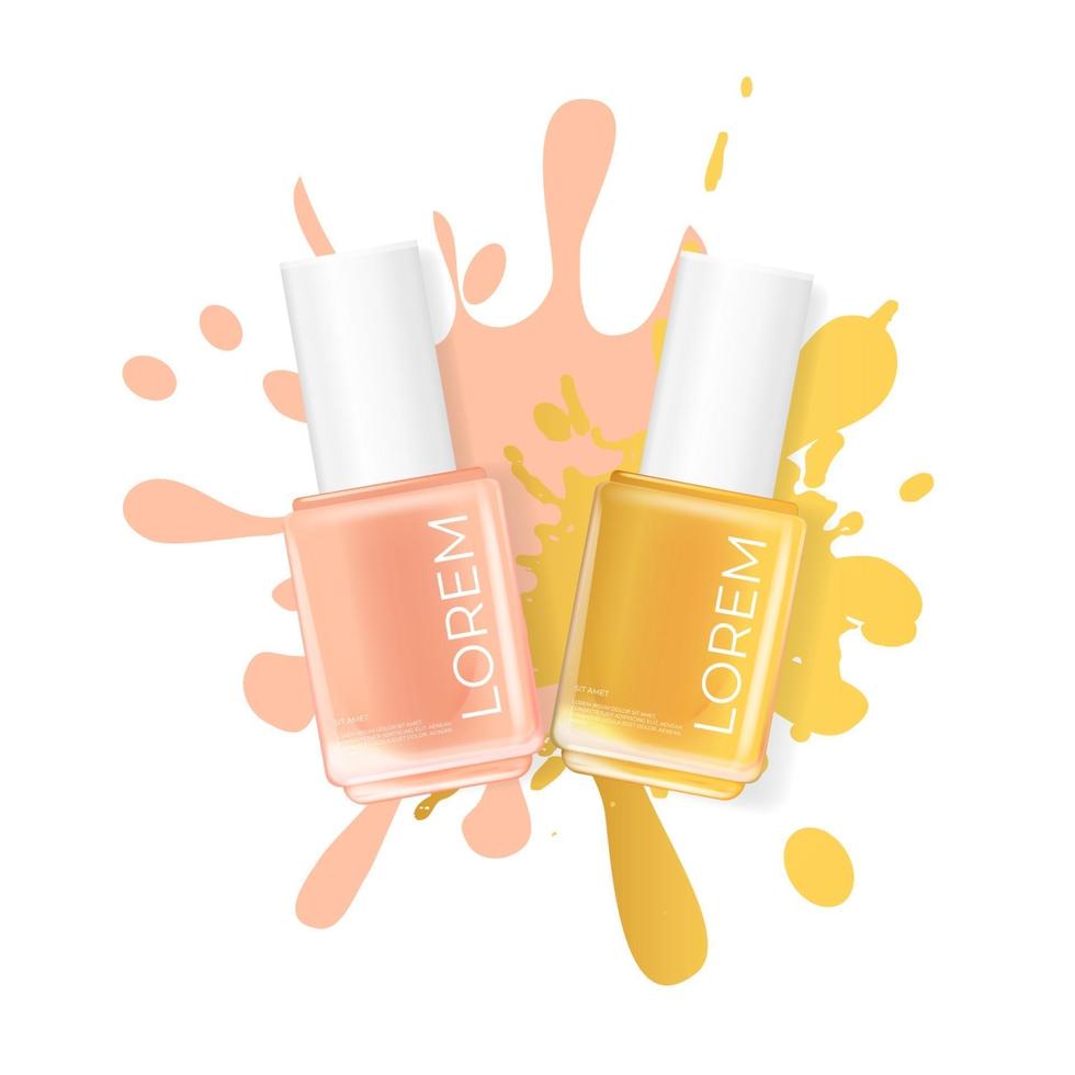 esmalte de uñas con salpicaduras sobre un fondo blanco. plantilla de producto cosmético para publicidad, revista, muestra de producto. ilustración vectorial vector