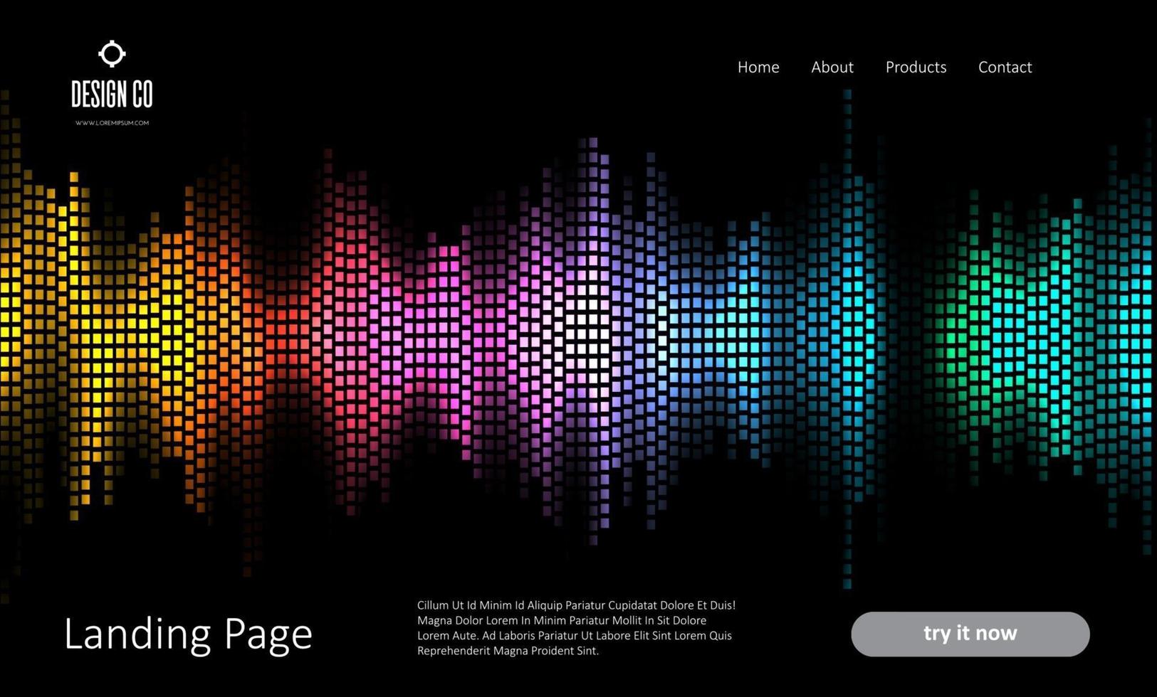 abstract landing page template with sound waves design vector