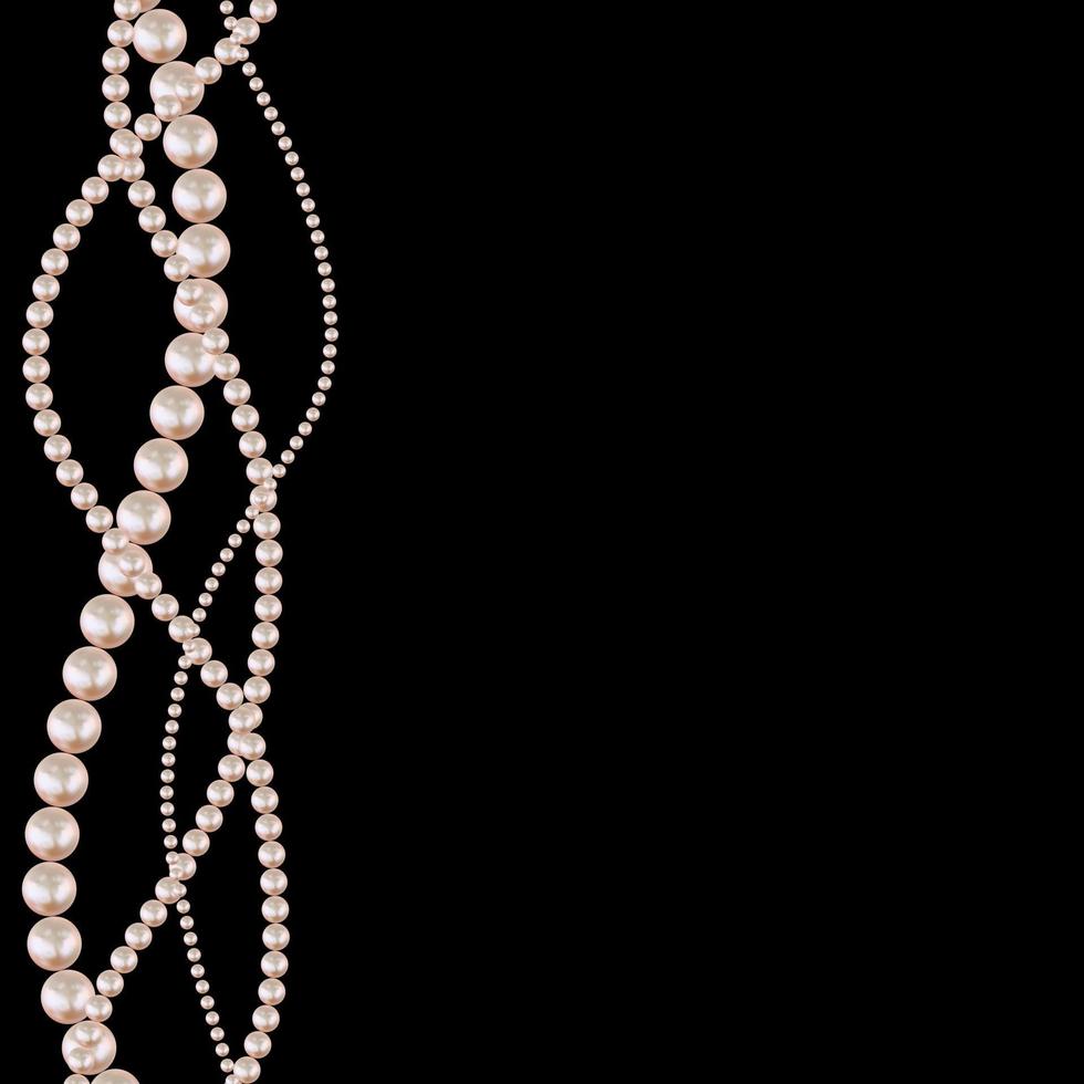 Realistic beauty strings of pearls on black background. Vector