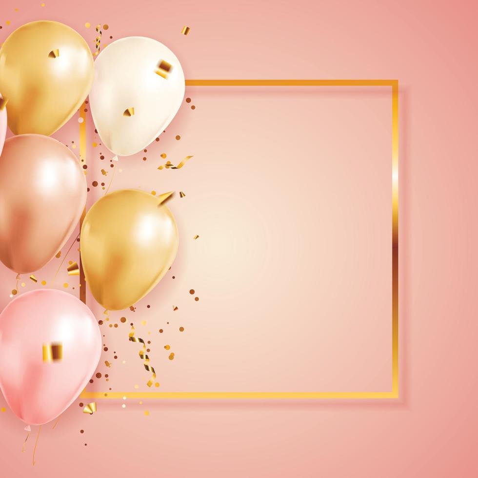 Happy Birthday congratulations banner design with Confetti and balloons for Party Holiday Background. Vector Illustration