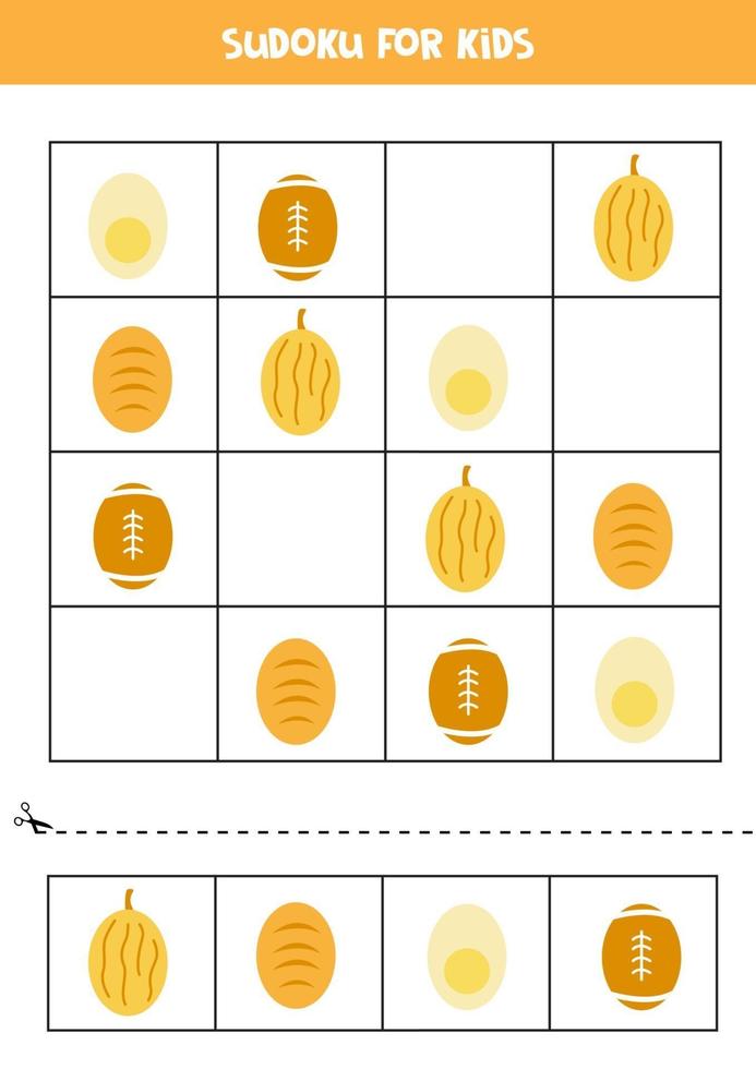 Sudoku game for kids with cartoon oval objects. vector