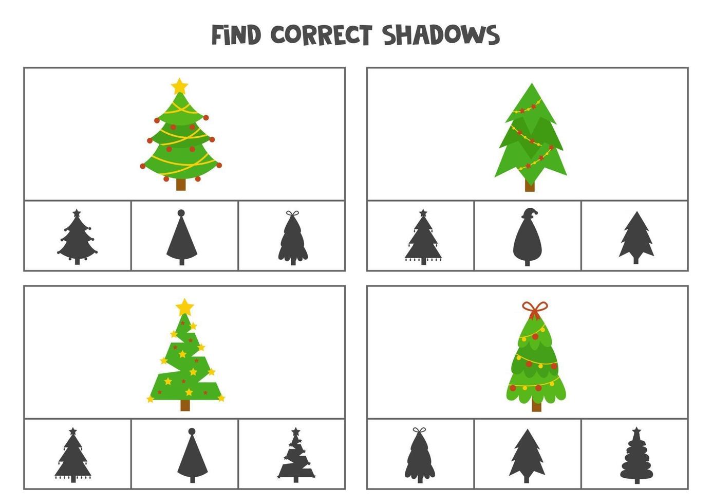 find correct shadow of christmas trees printable clip card games for children 2690570 vector art at vecteezy