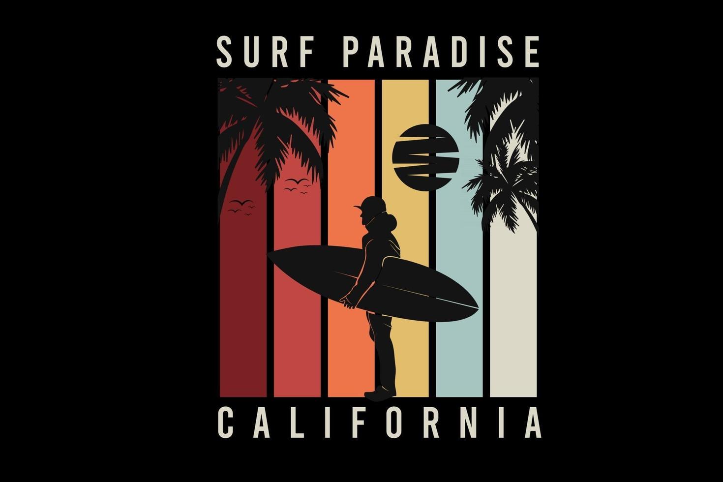 .surf paradise california color red orange and gray vector