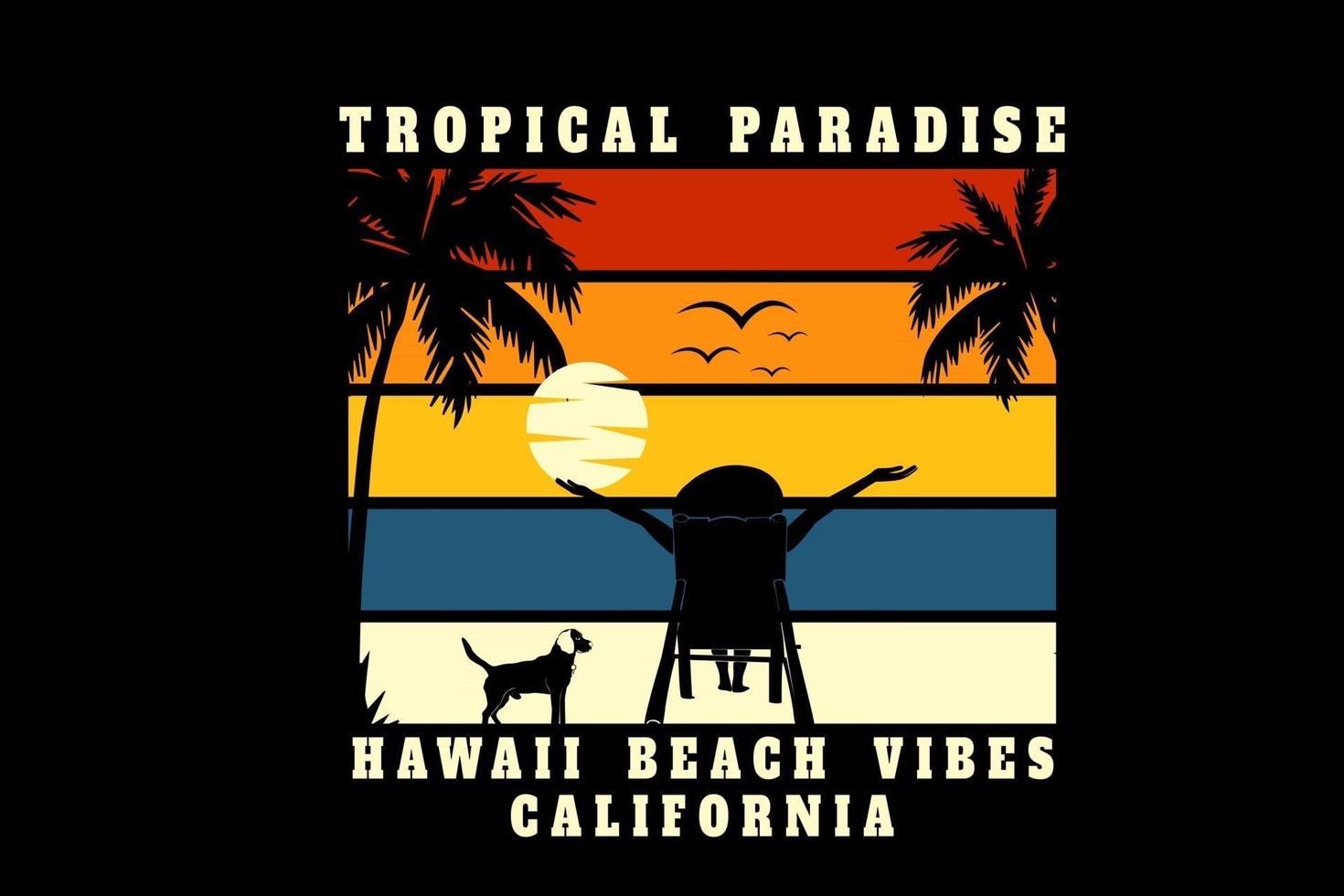 paraíso tropical hawaii beach vibes california color naranja amarillo y azul vector