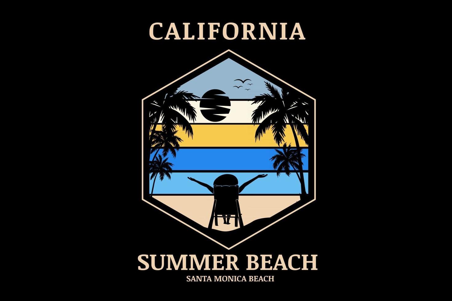.california summer beach playa de santa mónica color azul y crema vector