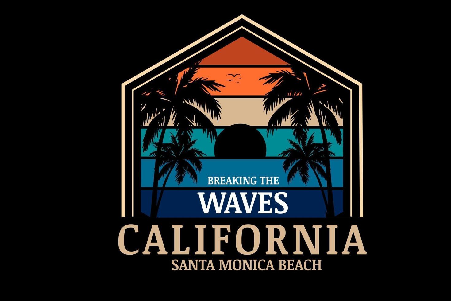 California santa monica beach color orange cream and green blue vector