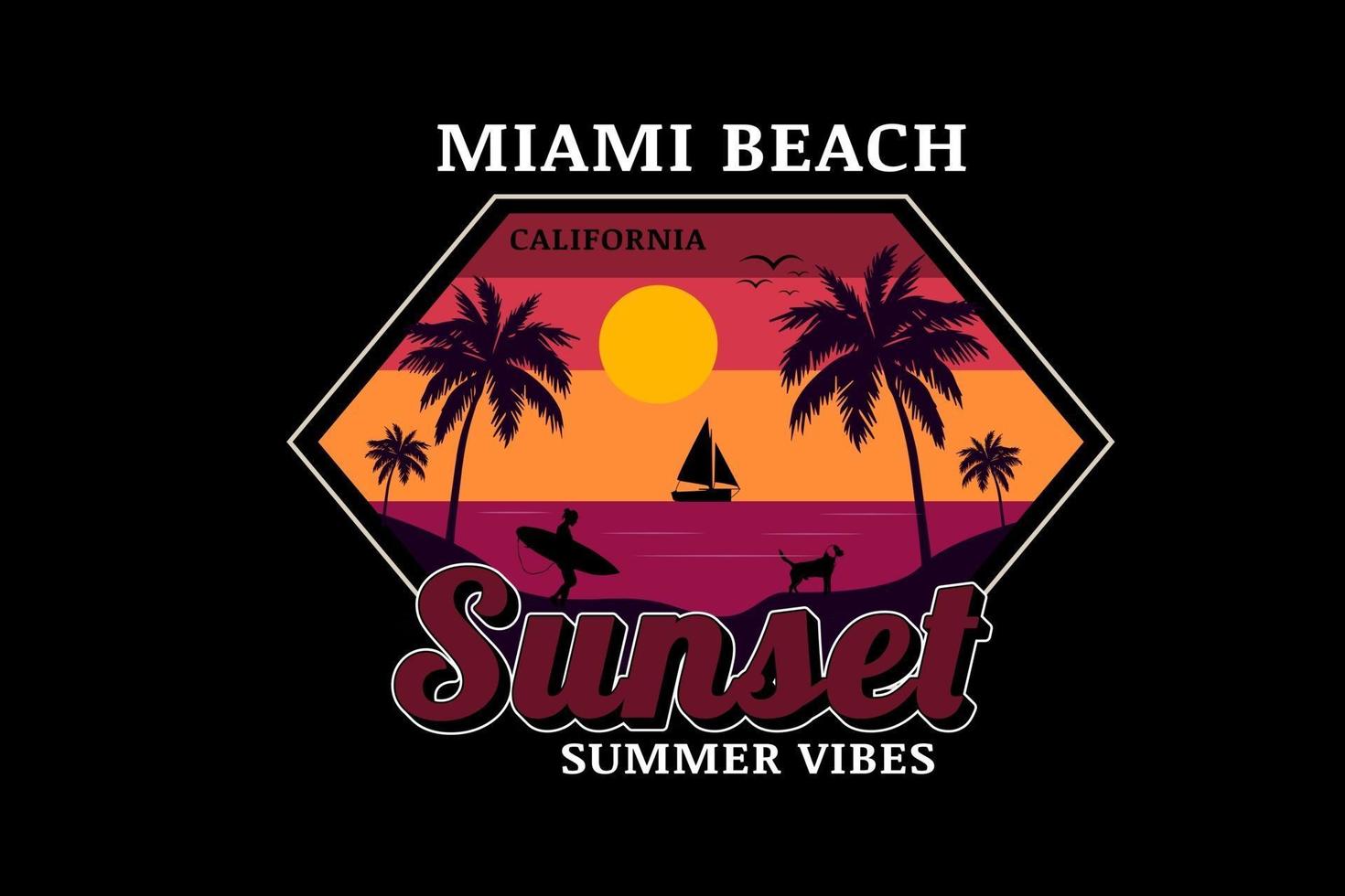 miami beach sunset summer vibes color orange yellow and purple vector