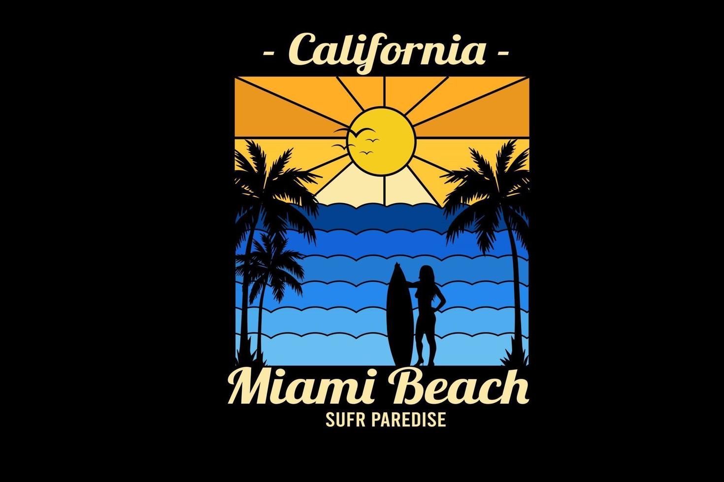 california miami beach surf paradise color degradado amarillo y degradado azul vector