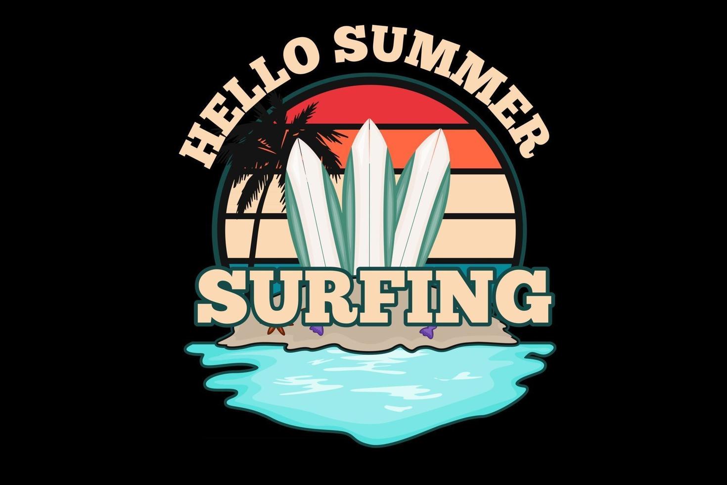 hola verano surf silueta diseño vector