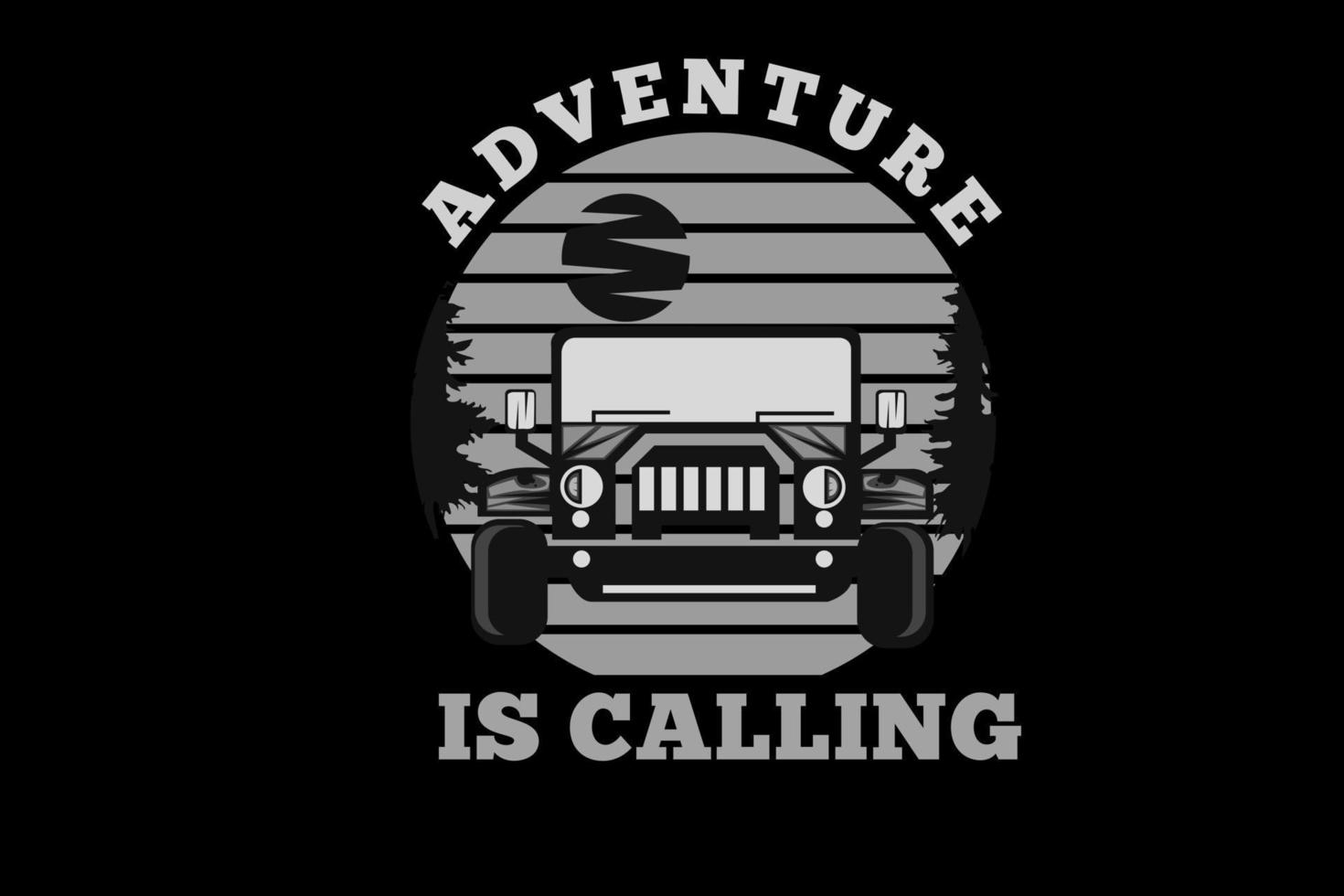la aventura está llamando diseño de silueta con jeep vector