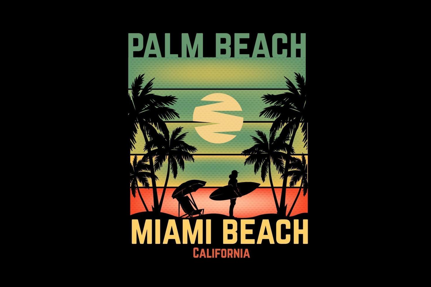palm beach miami beach, california, silueta, diseño vector