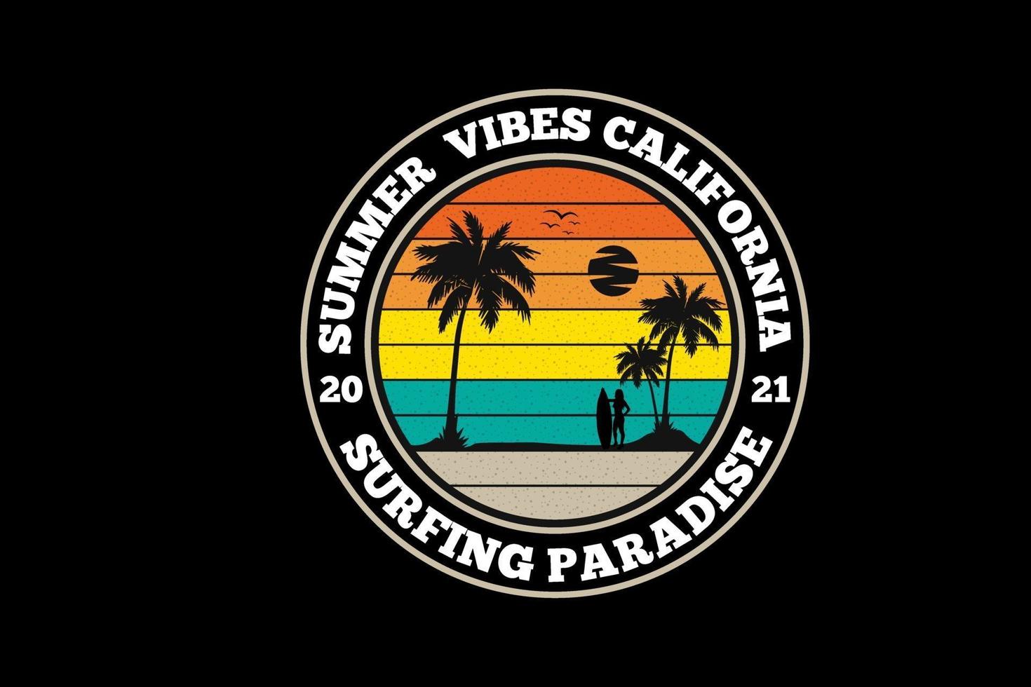 summer vibes california design silhouette style retro vintage vector