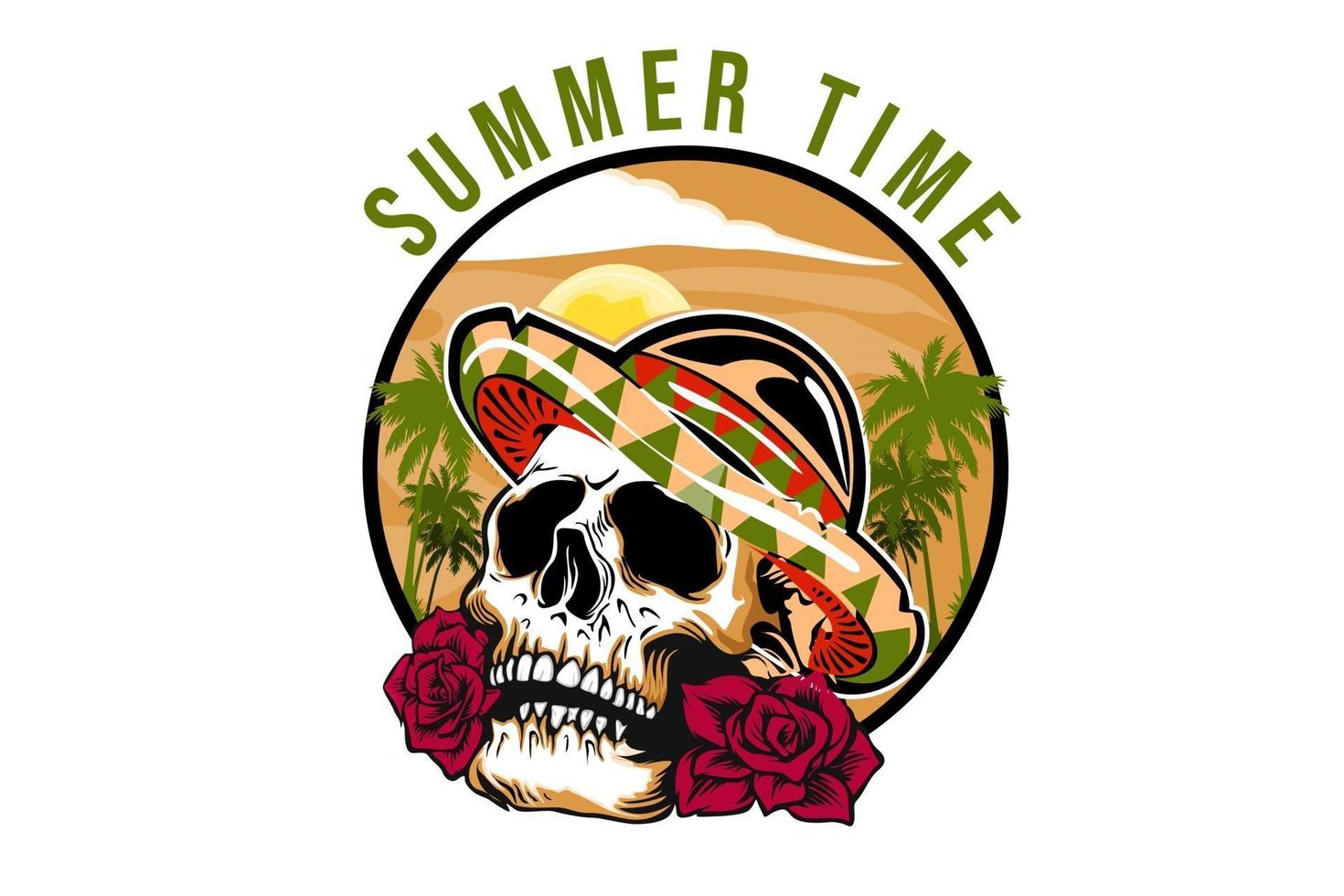 diseño de ilustración de horario de verano con playa de calavera vector