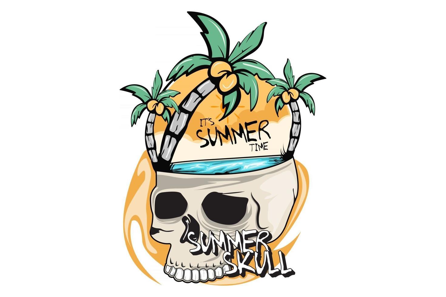 its summer time shirt design with skull vector