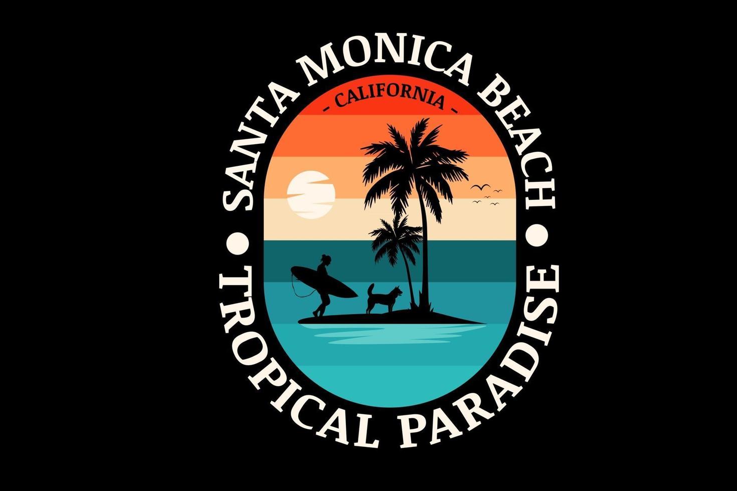 santa monica beach tropical paradise  color orange and green vector