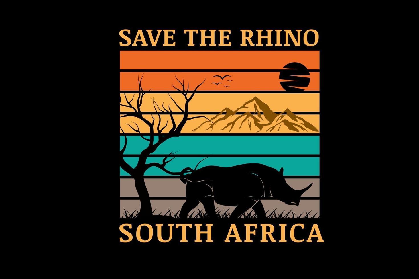 save the rhino south africa color yellow orange and green vector