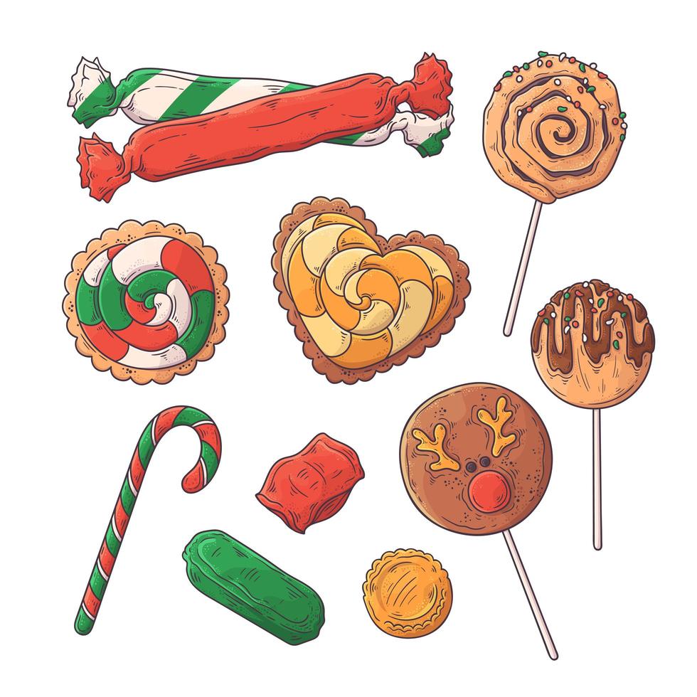 vector de dulces navideños dibujados a mano.