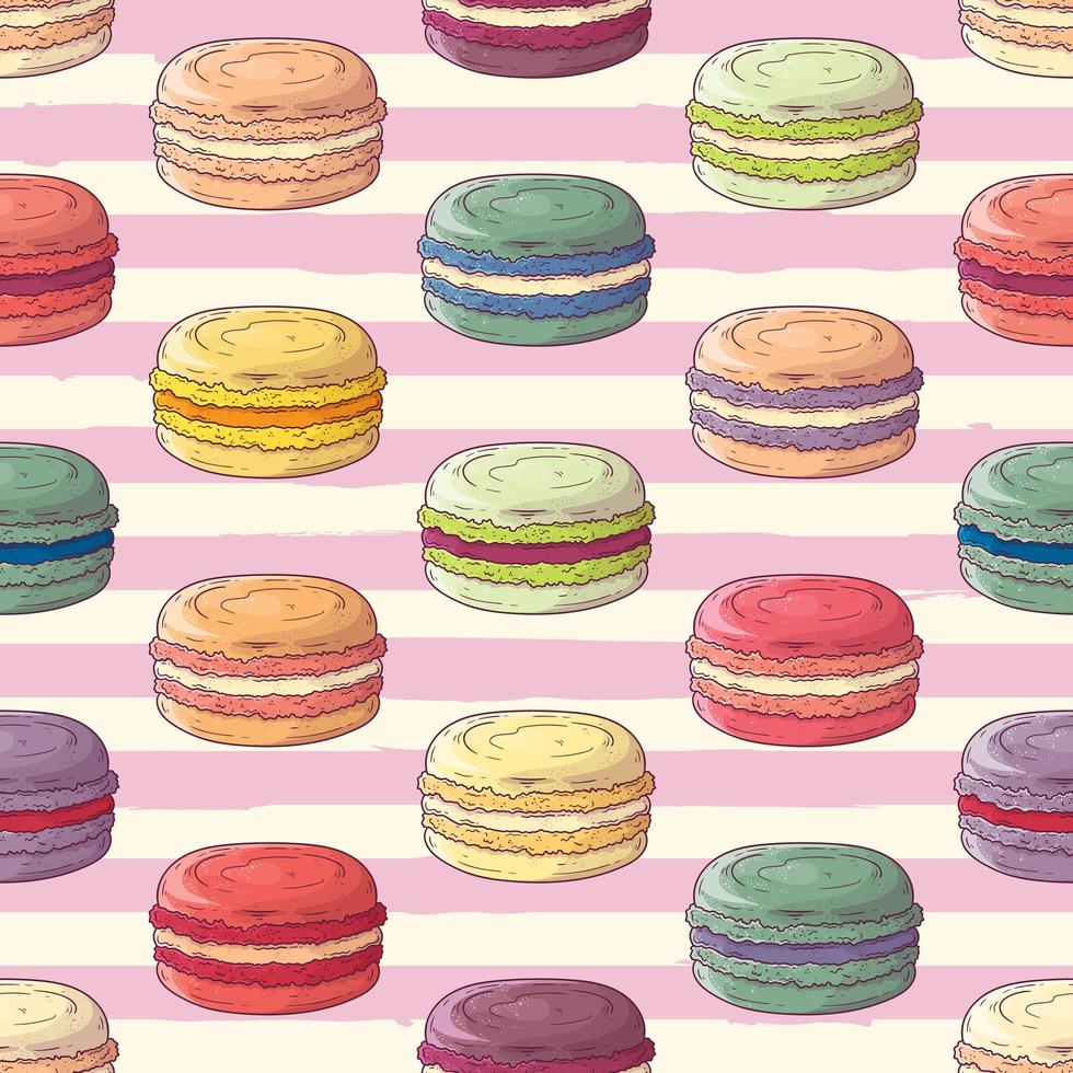 Hand drawn pattern french dessert macaroons Vector. vector